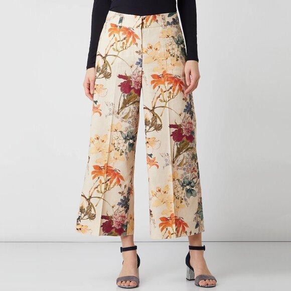NWOT Seductive Pants cream beige floral print wide leg linen blend culottes, 36 - Picture 5 of 13